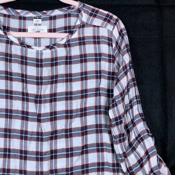 Ann Taylor LOFT Womens Shirt White Multicolored Plaid Roll Tab Lightweight Small - Picture 5 of 12